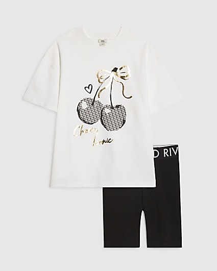 Girls White Cherry T-Shirt Set