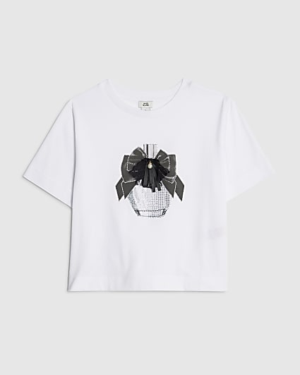 Girls White Embellished Perfume T-Shirt