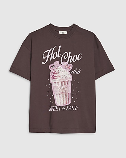 Girls Brown Hot Choc Print T-Shirt