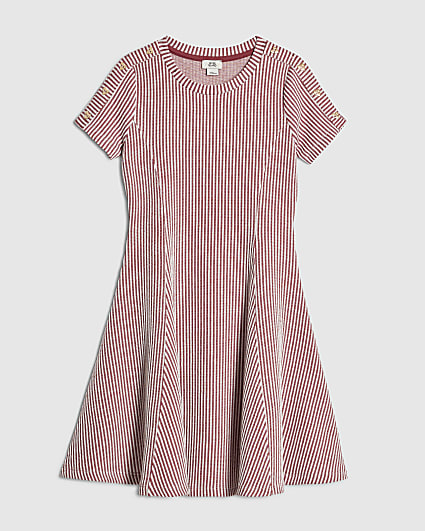 Girls Red Stripe Button Dress
