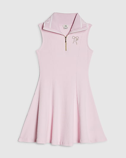 Girls Pink Oversized Collar Dress