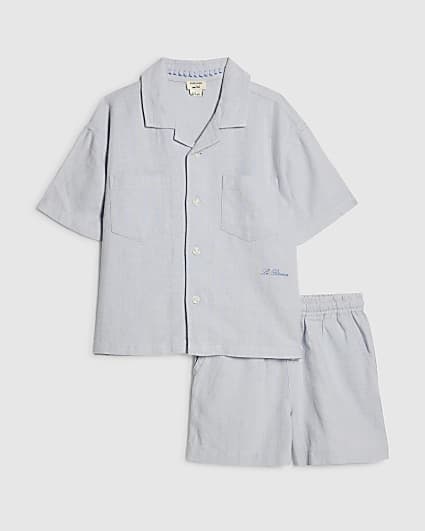 Mini Boys Blue Linen Look Shirt Set