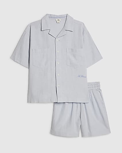 Boys Blue Linen Look Shirt Set