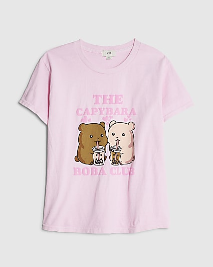 Girls Pink Capybara Boba Club T-Shirt