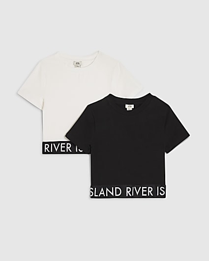 Girls Black RI Waistband Pack Of 2 T-Shirts