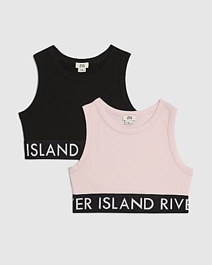 Girls Black And Pink Tank Top 2 Pack