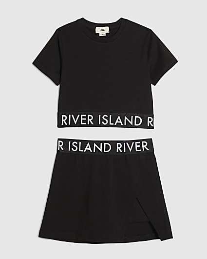 Girls Black T-Shirt And Skort Set