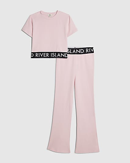 Girls Pink T-Shirt And Flared Leggings Set