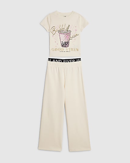 Girls Cream Bubble Queen T-Shirt Set