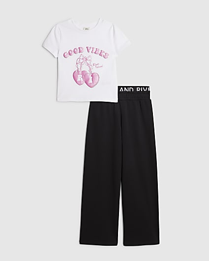 Girls Black Bow Good Vibes T-Shirt Set