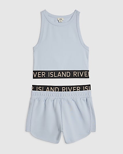 Girls Blue Tank Top And Shorts Set