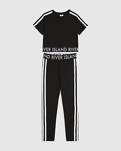 Girls Black Side Stripe T-Shirt Set