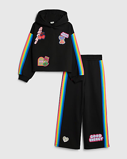 Girls Black Badge Hoodie Tracksuit Set