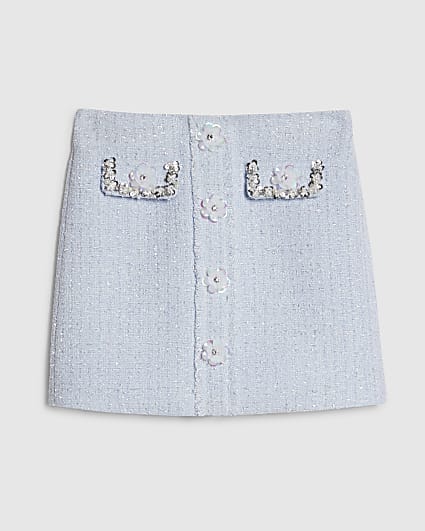 Girls Blue Embellished Boucle Skirt