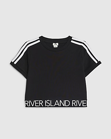 Girls Black Side Stripe T-shirt