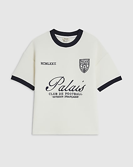 Mini Boys Cream Ribbed Palais T-Shirt
