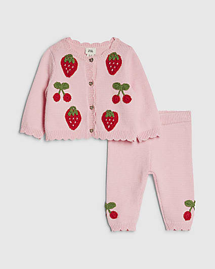 Baby Girls Pink Strawberry Cardigan Set