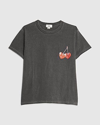 Girls Grey LA Cherry T-Shirt