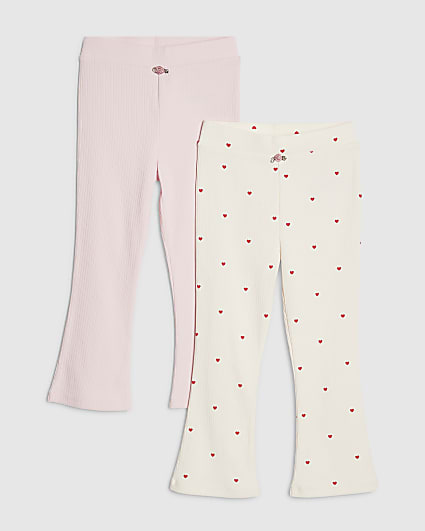 Mini Girls Pink Ribbed Pack Of 2 Trousers
