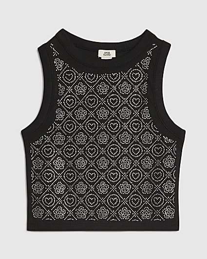 Girls Black RI embellished Tank Top