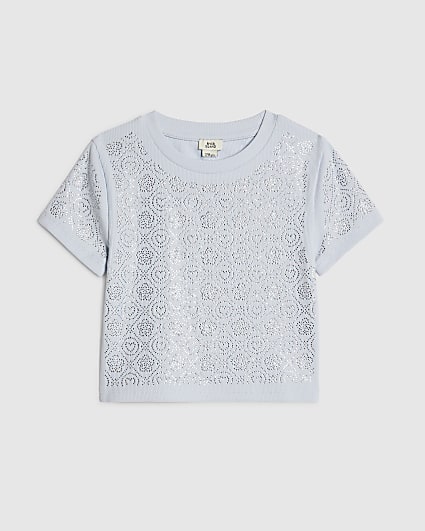 Girls Blue RI Diamante T-Shirt