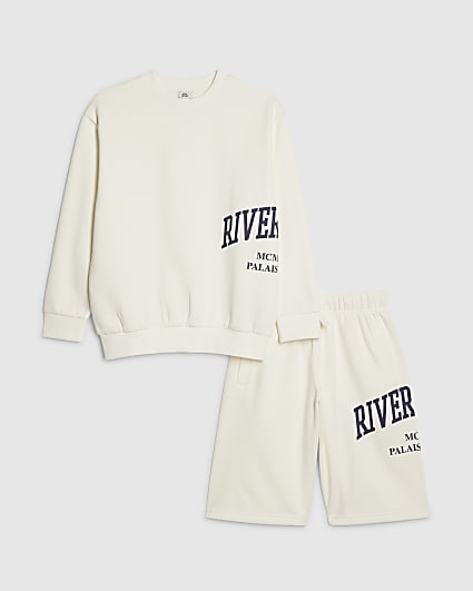 Boys Cream River Branded Sweatshirt Set