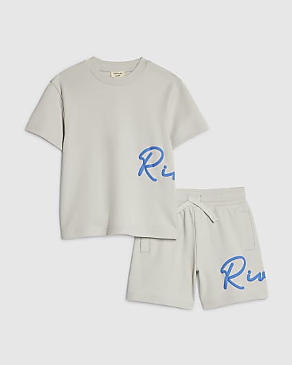 Mini Boys Grey River T-Shirt And Shorts Set