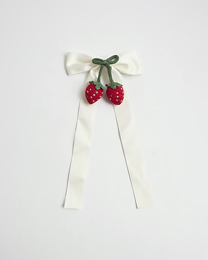 Girls White Strawberry Crochet Bow