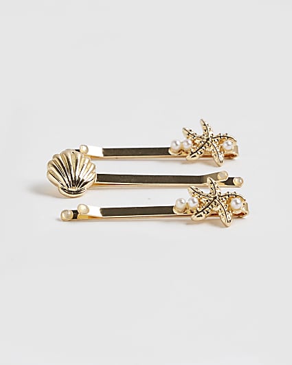 Girls Gold Starflish Hair Clip Pack