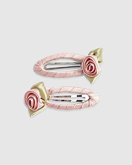 Girls Pink Roses Pack Of 2 Hair Clips