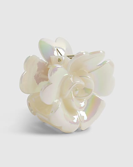Girls Cream Rose Flower Claw Hair Clip
