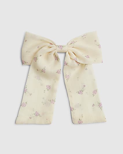 Girls Beige Floral Bow