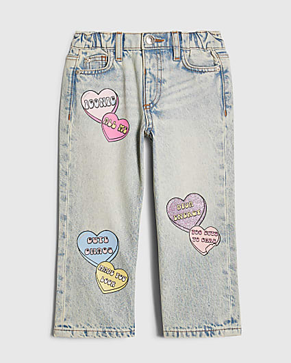 Mini Girls Love Heart Graffiti Straight Jeans