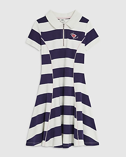 Girls Blue Stripe Polo Dress