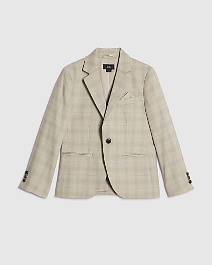 Boys Beige Check Tailored Suit Jacket