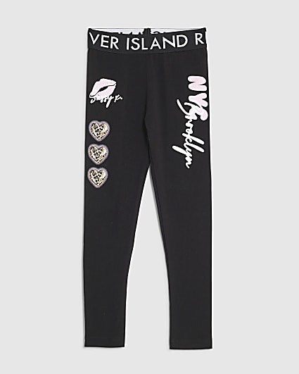 Girls Black Brooklyn Lips Leggings