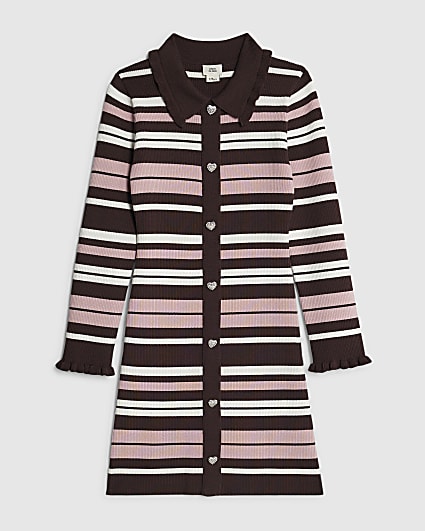 Girls Brown Stripe Polo Dress