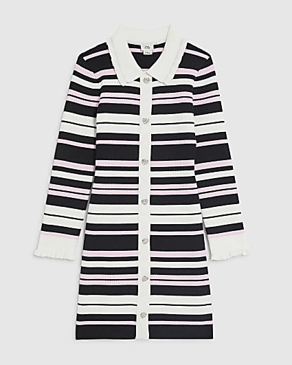 Girls Black Stripe Polo Dress