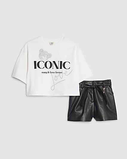 Girls White Iconic T-Shirt And Shorts Set