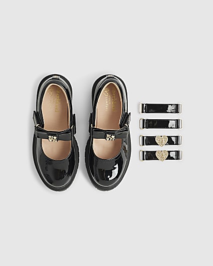 Girls Black Multiple Straps Mary Jane Shoes