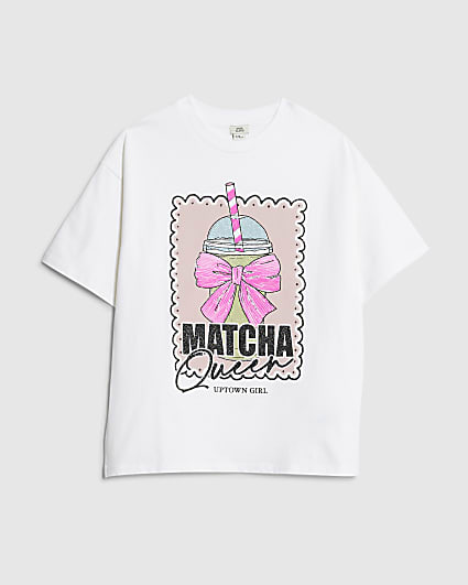 Girls White Matcha Queen T-shirt
