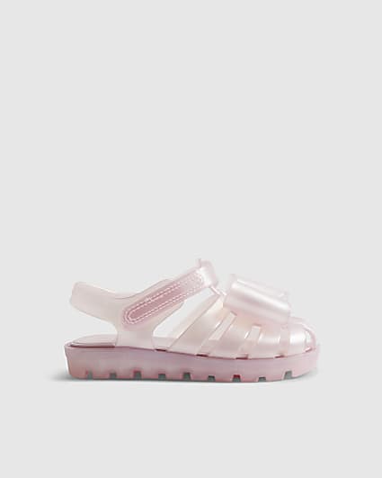 Mini Girls Pink Glitter Bow Jelly Sandals