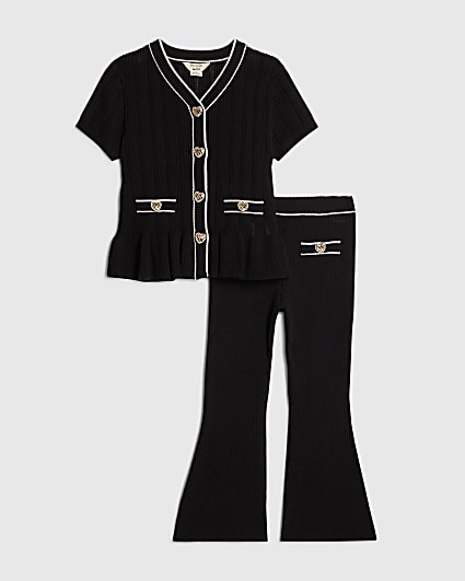 Mini Girls Black Peplum Hem Short Sleeve Top