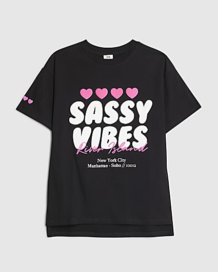 Girls Black Sassy Vibes T-Shirt