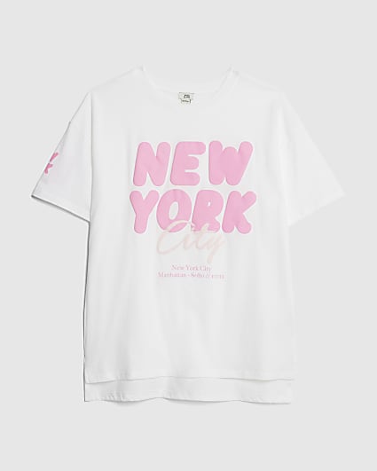 Girls White New York T-Shirt