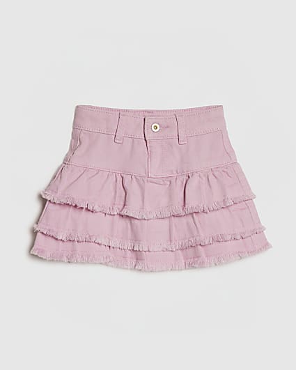 Mini Girls Pink Denim Tiered Skirt