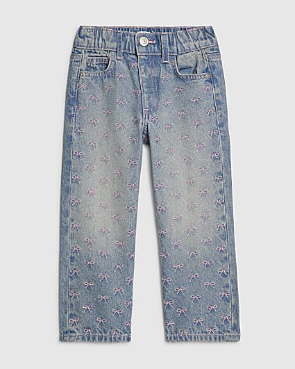 Mini Girls Blue Embroidered Bow Jeans