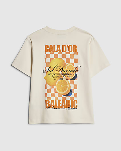 Boys Beige Oversized fit Orange T-Shirt