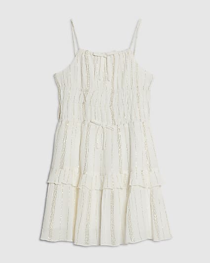 Girls Cream Tiered Dress