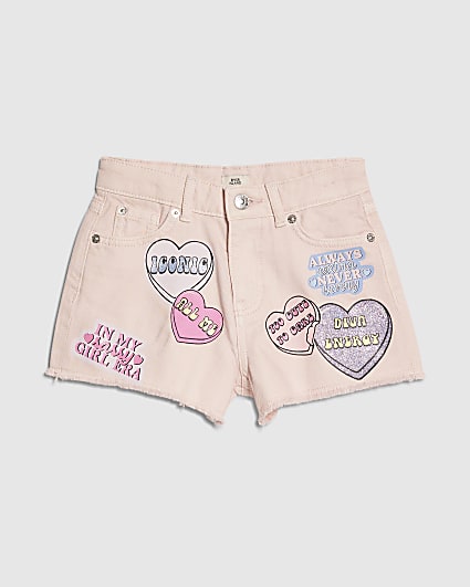 Girls Pink Love Heart Shorts
